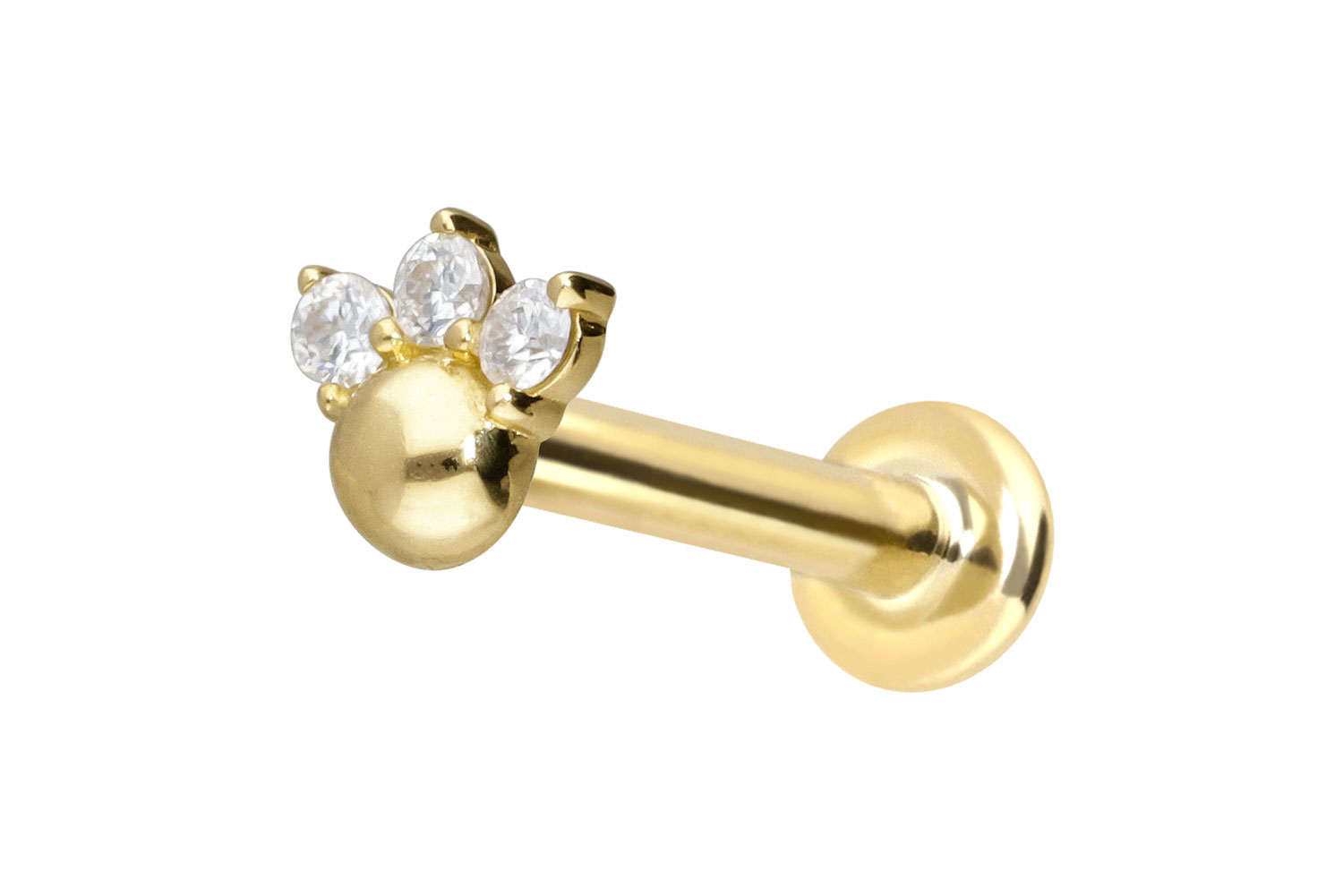 14 Karat Gold Labret Piercing mit Innengewinde 3 MOISSANITE + KUGEL